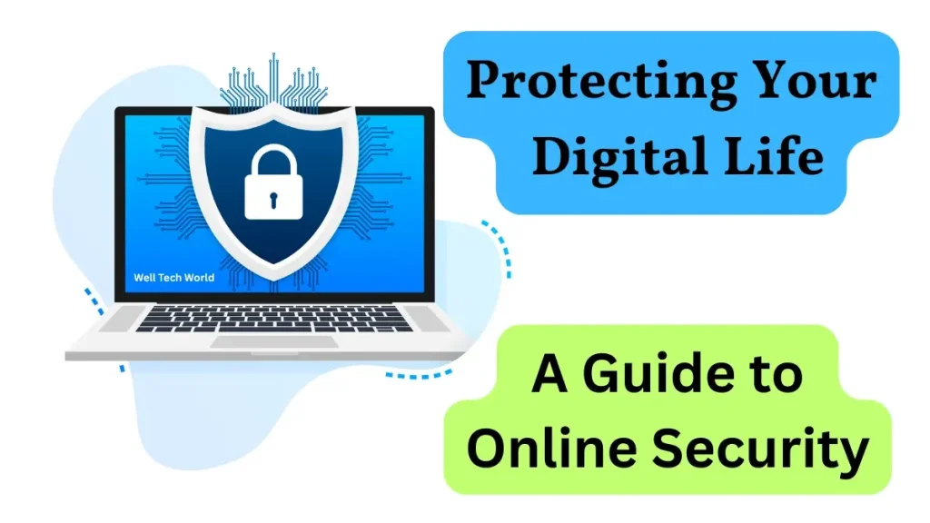 Infographic showing strong password, 2FA, phishing warning – Protecting Your Digital Life
