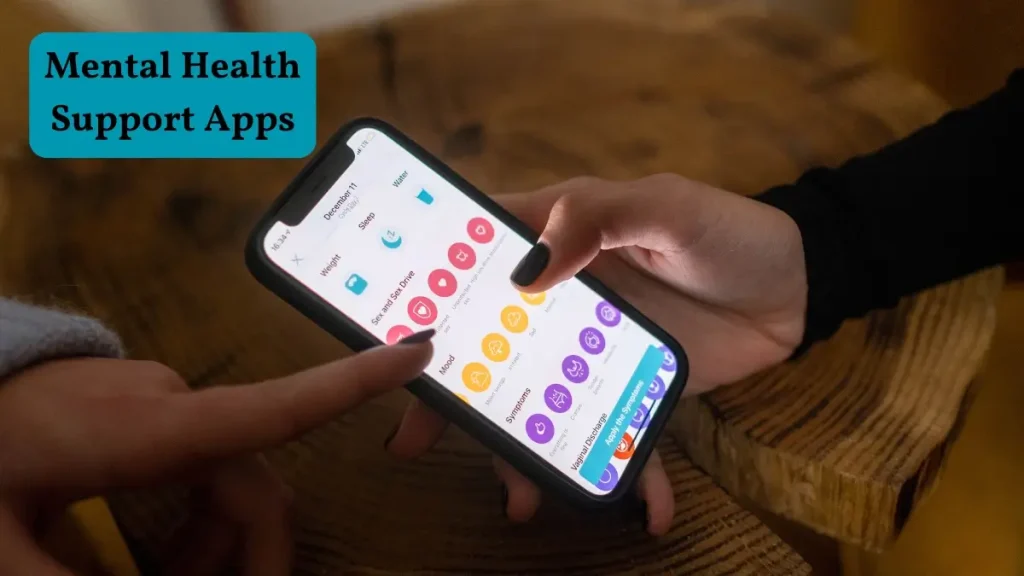 Smartphone with mental health support apps and global flags including USA, UK, Canada, Australia, Netherlands, Ireland, Singapore, South Africa.