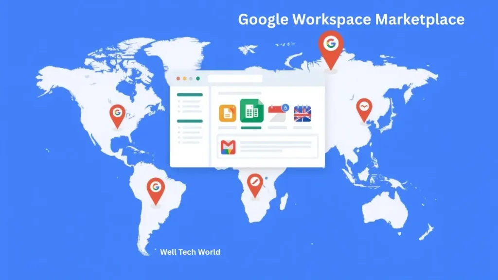 Categories of apps in Google Workspace Marketplace such as productivity, education, CRM